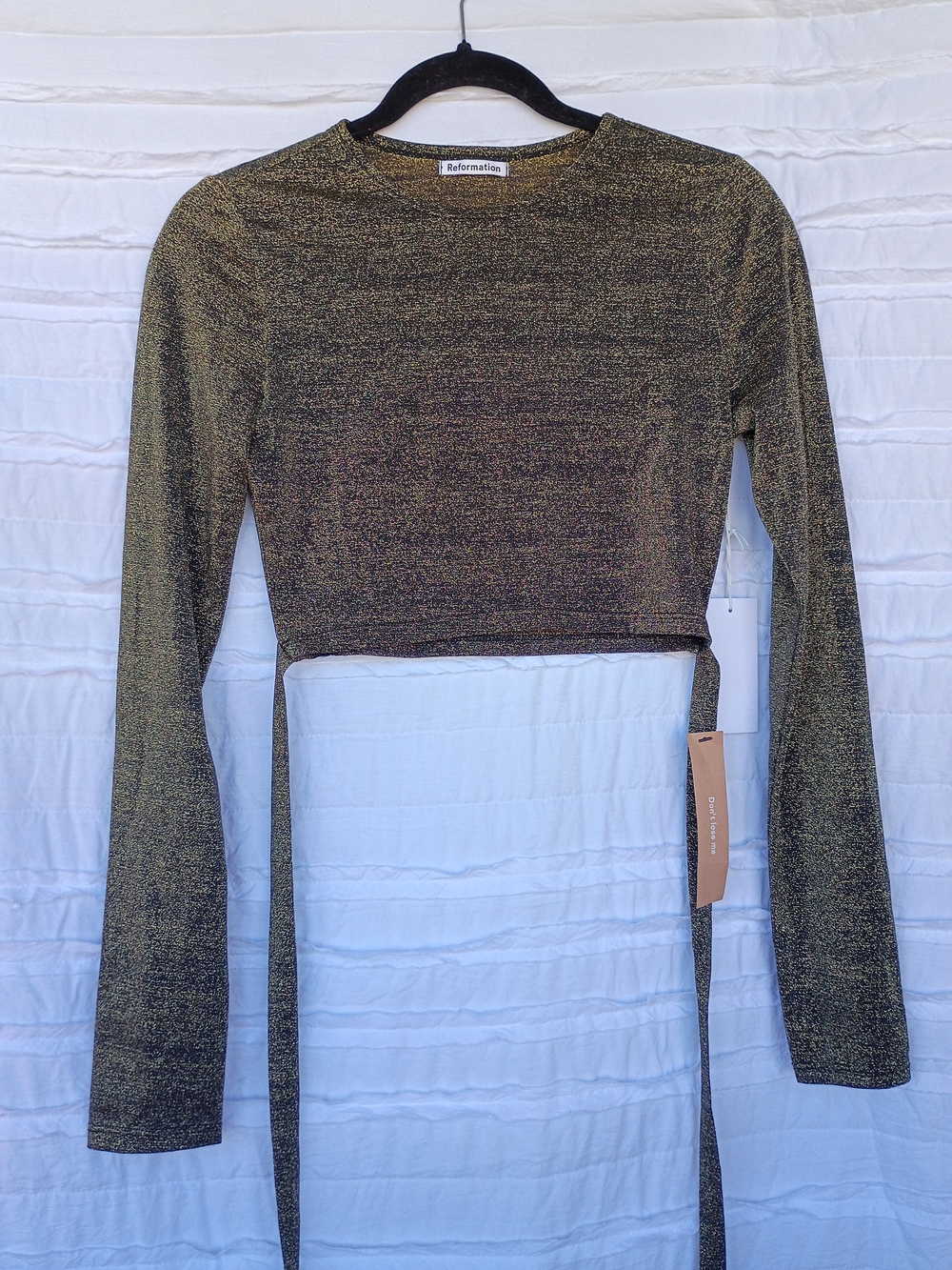 NWT Reformation Jupiter Metallic Sparkle Wrap Tie Crop Top Gold Black XS